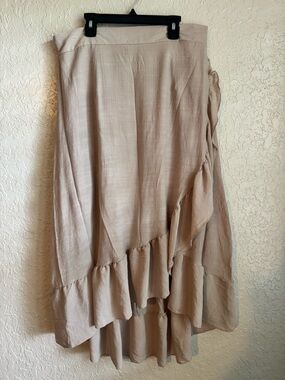 NY Collection Cream Ruffled Wrapped Asymmetrical High Low Hem Skirt - Size Large